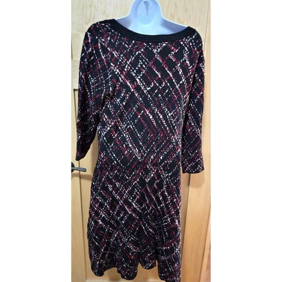 Taylor Womens 1X Plaid Knee-Length Dress With 3/4 Sleeves & Scoop Neck - Picture 3 of 5